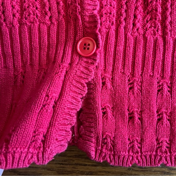 vtg y2k eyelet cardigan sweater Cotton M L cropped Red - Picture 3 of 6